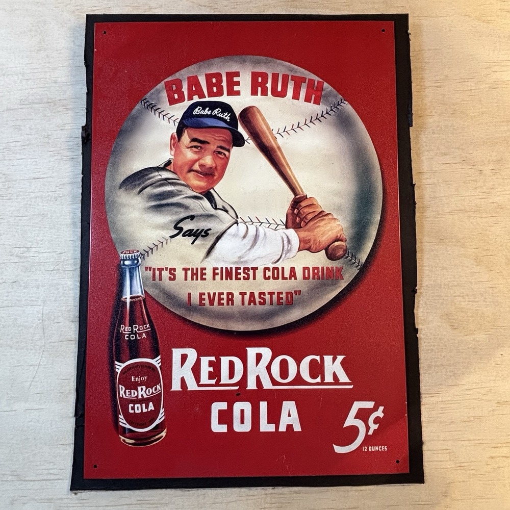 Vintage 1991 Babe Ruth & Red Rock Cola US-Tin Advertising Sign 11x16